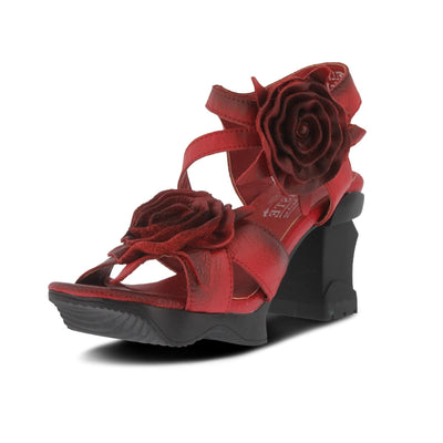 Spring Step L'Artiste Shelly – Women's Hand-Painted Floral Leather Platform Sandal with Adjustable Ankle Strap - Artistic Block Heel For Everyday Wear, Block Heel Red EU 37/6.5-7
