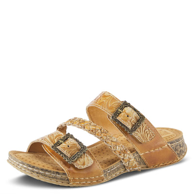 Spring Step L’Artiste Astra Women’s Hand Painted Leather Cushioned Insole Sandals - Adjustable Hook and Loop Closure, Cork Sole, Slip-On Open Toe Comfort Sandal, Tan EU 41 / US 9.5-10