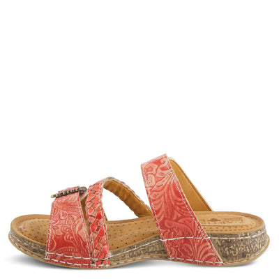 Spring Step L’Artiste Astra Women’s Hand Painted Leather Cushioned Insole Sandals - Adjustable Hook and Loop Closure, Cork Sole, Slip-On Open Toe Comfort Sandal, Red EU 35 / US 5