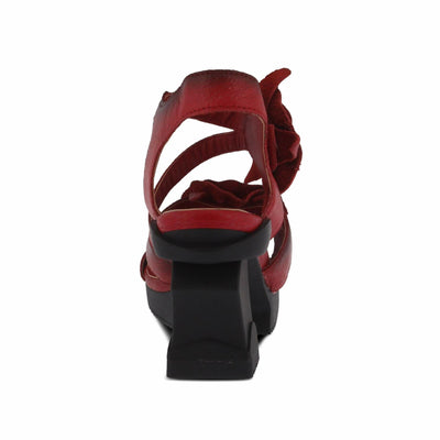 Spring Step L'Artiste Shelly – Women's Hand-Painted Floral Leather Platform Sandal with Adjustable Ankle Strap - Artistic Block Heel For Everyday Wear, Block Heel Red EU 37/6.5-7