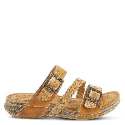 Spring Step L’Artiste Astra Women’s Hand Painted Leather Cushioned Insole Sandals - Adjustable Hook and Loop Closure, Cork Sole, Slip-On Open Toe Comfort Sandal, Tan EU 41 / US 9.5-10