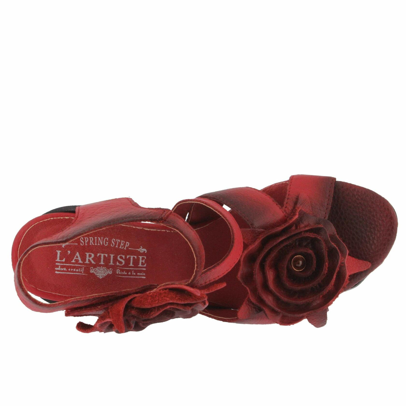 Spring Step L'Artiste Shelly – Women's Hand-Painted Floral Leather Platform Sandal with Adjustable Ankle Strap - Artistic Block Heel For Everyday Wear, Block Heel Red EU 37/6.5-7
