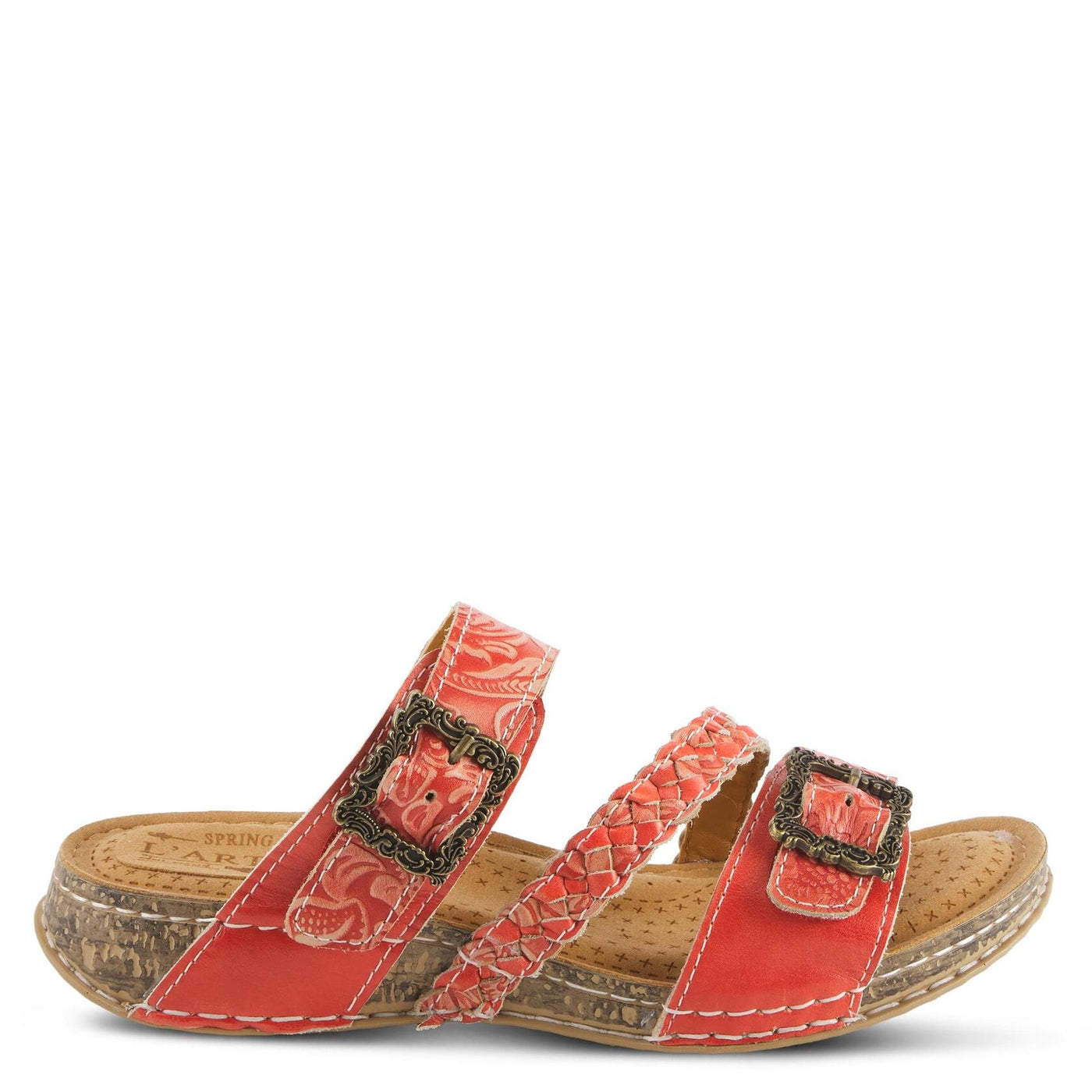 Spring Step L’Artiste Astra Women’s Hand Painted Leather Cushioned Insole Sandals - Adjustable Hook and Loop Closure, Cork Sole, Slip-On Open Toe Comfort Sandal, Red EU 35 / US 5
