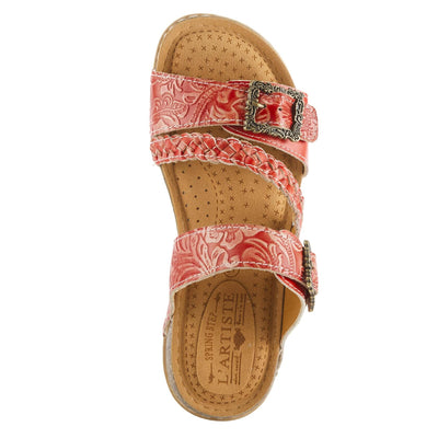 Spring Step L’Artiste Astra Women’s Hand Painted Leather Cushioned Insole Sandals - Adjustable Hook and Loop Closure, Cork Sole, Slip-On Open Toe Comfort Sandal, Red EU 35 / US 5