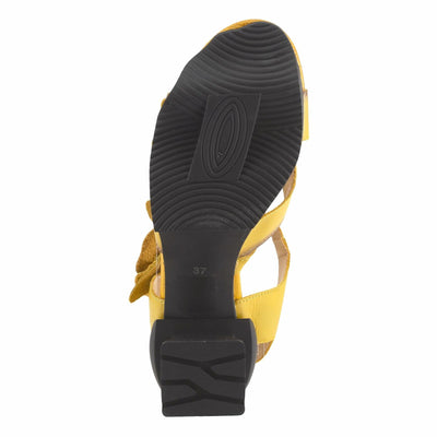 Spring Step L'Artiste Shelly – Women's Hand-Painted Floral Leather Platform Sandal with Adjustable Ankle Strap - Artistic Block Heel For Everyday Wear, Block Heel Yellow EU 38/7.5-8