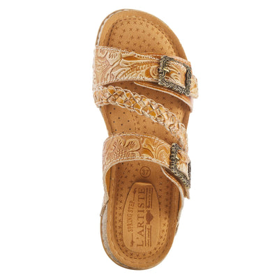 Spring Step L’Artiste Astra Women’s Hand Painted Leather Cushioned Insole Sandals - Adjustable Hook and Loop Closure, Cork Sole, Slip-On Open Toe Comfort Sandal, Tan EU 41 / US 9.5-10