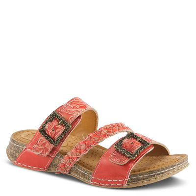 Spring Step L’Artiste Astra Women’s Hand Painted Leather Cushioned Insole Sandals - Adjustable Hook and Loop Closure, Cork Sole, Slip-On Open Toe Comfort Sandal, Red EU 35 / US 5