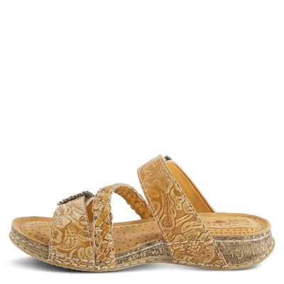 Spring Step L’Artiste Astra Women’s Hand Painted Leather Cushioned Insole Sandals - Adjustable Hook and Loop Closure, Cork Sole, Slip-On Open Toe Comfort Sandal, Tan EU 41 / US 9.5-10
