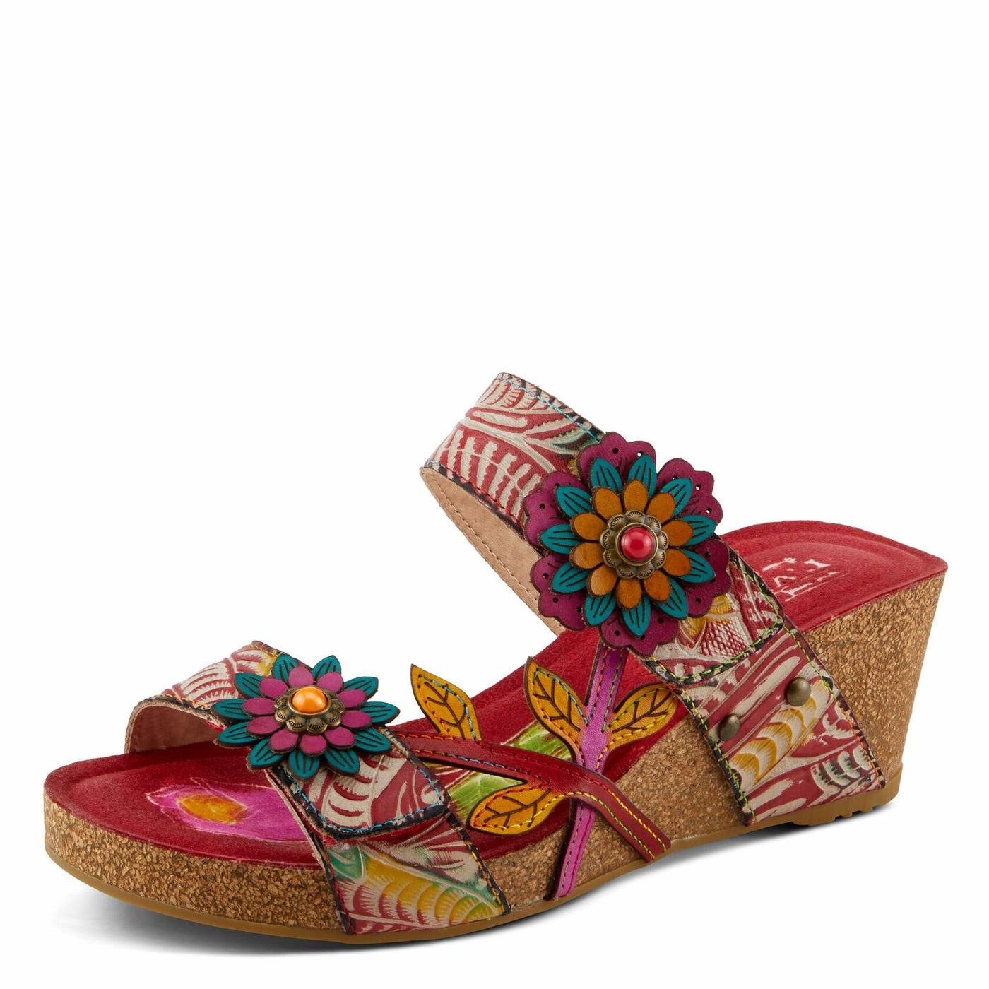 L'Artiste by Spring Step Women's Moai Sandal, Red Multi, 7.5-8