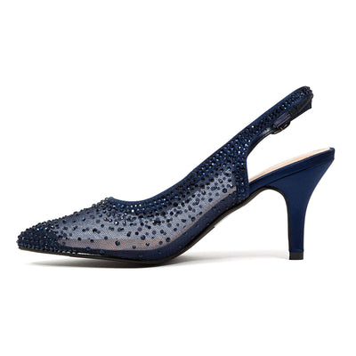 Lady Couture Lola Embellished Pointed Toe Slingback Pump, Navy, 13