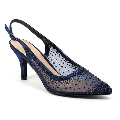 Lady Couture Lola Embellished Pointed Toe Slingback Pump, Navy, 13