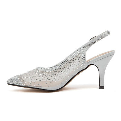 Lady Couture Lola Embellished Pointed Toe Slingback Pump, Silver, 11