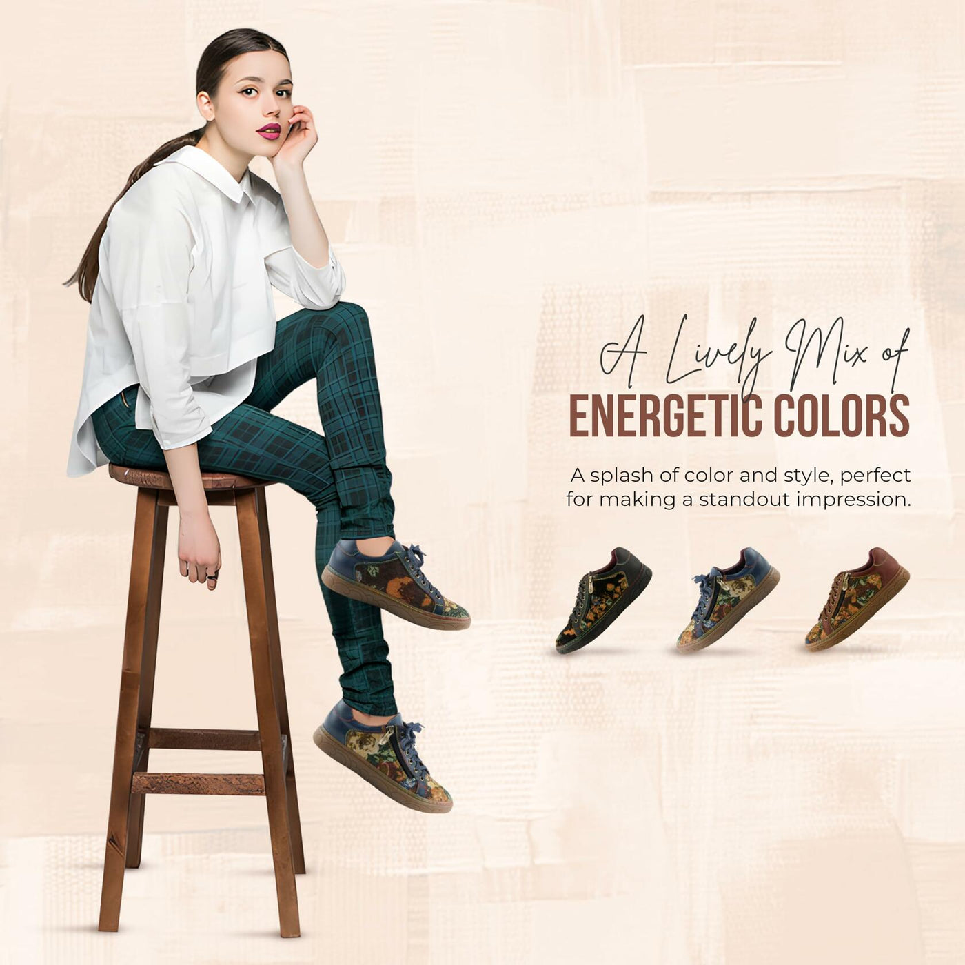 Spring Step L'Artiste Danli-Fab Fashion Sneakers | Leather & Tapestry Print Lace-Up with Side Zipper NAVY MULTI EU 35 / US 5