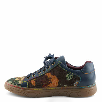 Spring Step L'Artiste Danli-Fab Fashion Sneakers | Leather & Tapestry Print Lace-Up with Side Zipper NAVY MULTI EU 35 / US 5