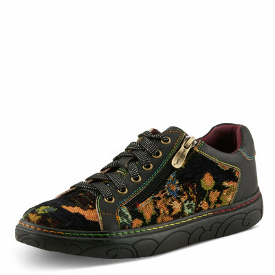 Spring Step L'Artiste Danli-Fab Fashion Sneakers – Premium Leather with Tapestry Print Upper - Lace Up Zipper Closure, Removable Insole, Flat Platform Sole, Black Multi EU 41 / US 9.5-10
