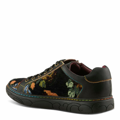 Spring Step L'Artiste Danli-Fab Fashion Sneakers – Premium Leather with Tapestry Print Upper - Lace Up Zipper Closure, Removable Insole, Flat Platform Sole, Black Multi EU 38 / US 7.5-8