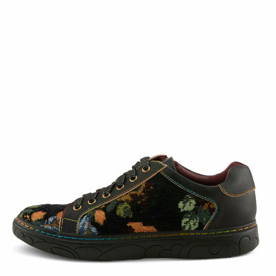 Spring Step L'Artiste Danli-Fab Fashion Sneakers – Premium Leather with Tapestry Print Upper - Lace Up Zipper Closure, Removable Insole, Flat Platform Sole, Black Multi EU 40 / US 9