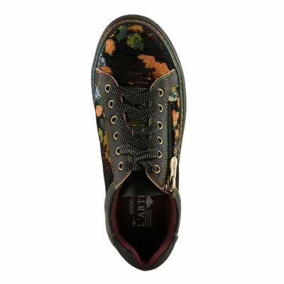 Spring Step L'Artiste Danli-Fab Fashion Sneakers – Premium Leather with Tapestry Print Upper - Lace Up Zipper Closure, Removable Insole, Flat Platform Sole, Black Multi EU 35 / US 5