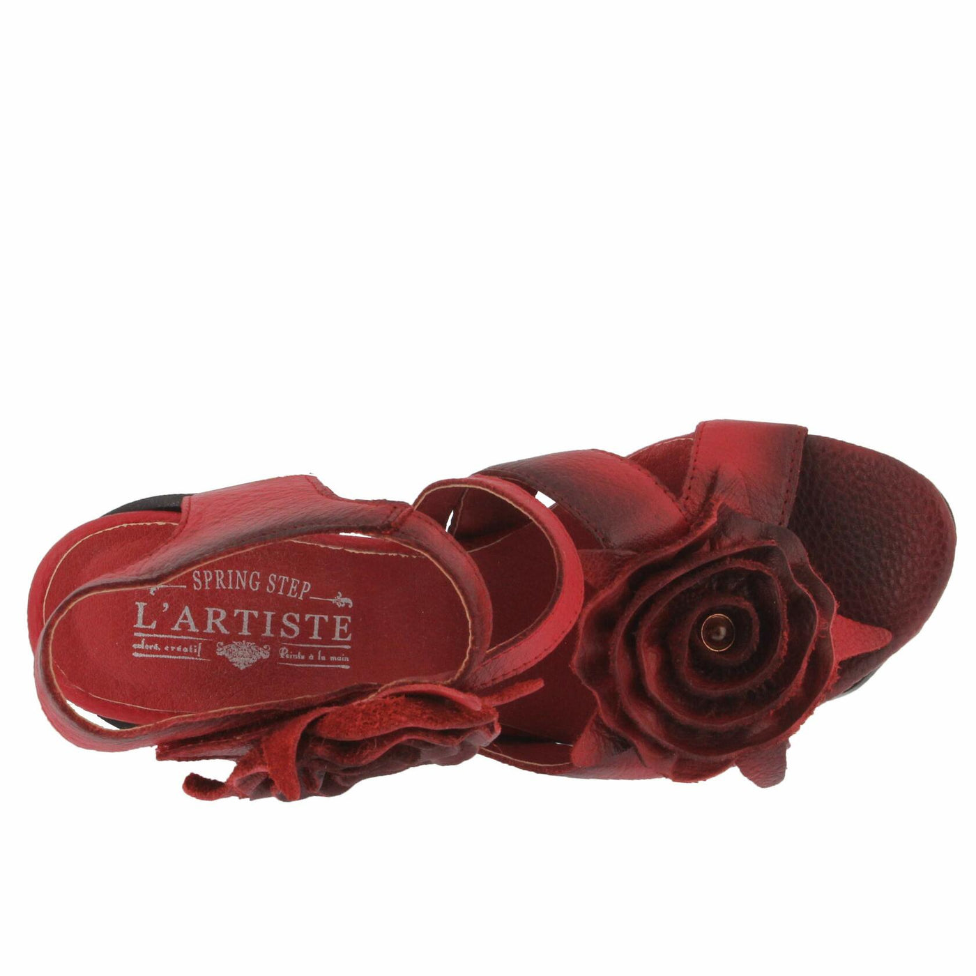 Spring Step L'Artiste Shelly – Women's Hand-Painted Floral Leather Platform Sandal with Adjustable Ankle Strap - Artistic Block Heel For Everyday Wear, Block Heel Red EU 39/8.5