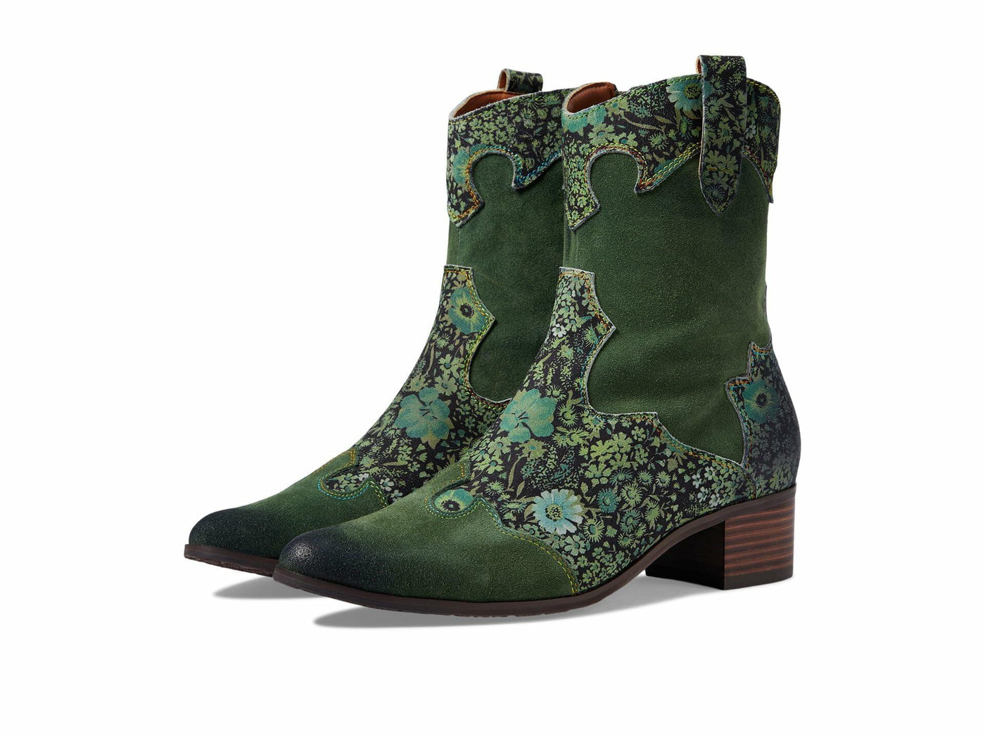 L'Artiste by Spring Step Women's Lady Luck Western Boot, Green Multi Suede, 9