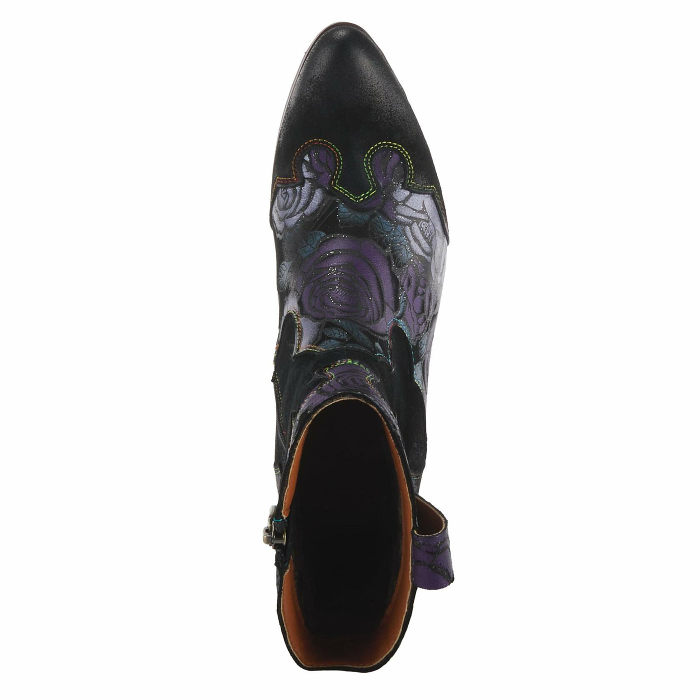 Spring Step L'Artiste Ladyluck Booties for Women - Floral Leather and Suede Women's Chelsea Boots - Western Ankle Boots for Women with Low Heel - Purple US 8.5