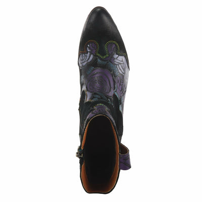 Spring Step L'Artiste Ladyluck Booties for Women - Floral Leather and Suede Women's Chelsea Boots - Western Ankle Boots for Women with Low Heel - Purple US 8.5
