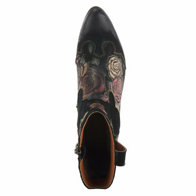 Spring Step L'Artiste Ladyluck Booties for Women - Floral Leather and Suede Women's Chelsea Boots - Western Ankle Boots for Women with Low Heel - Red US 7.5-8