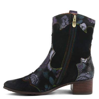 Spring Step L'Artiste Ladyluck Booties for Women - Floral Leather and Suede Women's Chelsea Boots - Western Ankle Boots for Women with Low Heel - Purple US 8.5