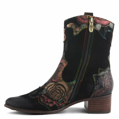 Spring Step L'Artiste Ladyluck Booties for Women - Floral Leather and Suede Women's Chelsea Boots - Western Ankle Boots for Women with Low Heel - Red US 7.5-8