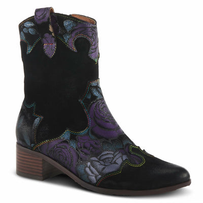 Spring Step L'Artiste Ladyluck Booties for Women - Floral Leather and Suede Women's Chelsea Boots - Western Ankle Boots for Women with Low Heel - Purple US 8.5