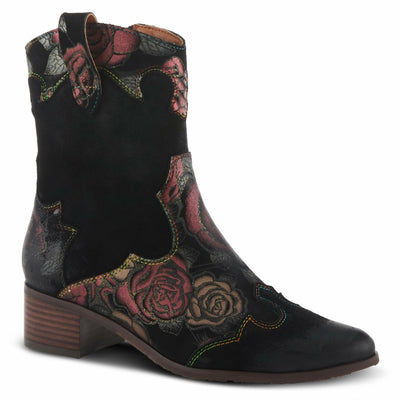 Spring Step L'Artiste Ladyluck Booties for Women - Floral Leather and Suede Women's Chelsea Boots - Western Ankle Boots for Women with Low Heel - Red US 7.5-8
