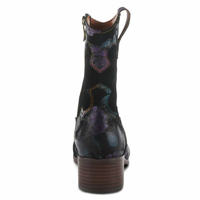 Spring Step L'Artiste Ladyluck Booties for Women - Floral Leather and Suede Women's Chelsea Boots - Western Ankle Boots for Women with Low Heel - Purple US 8.5