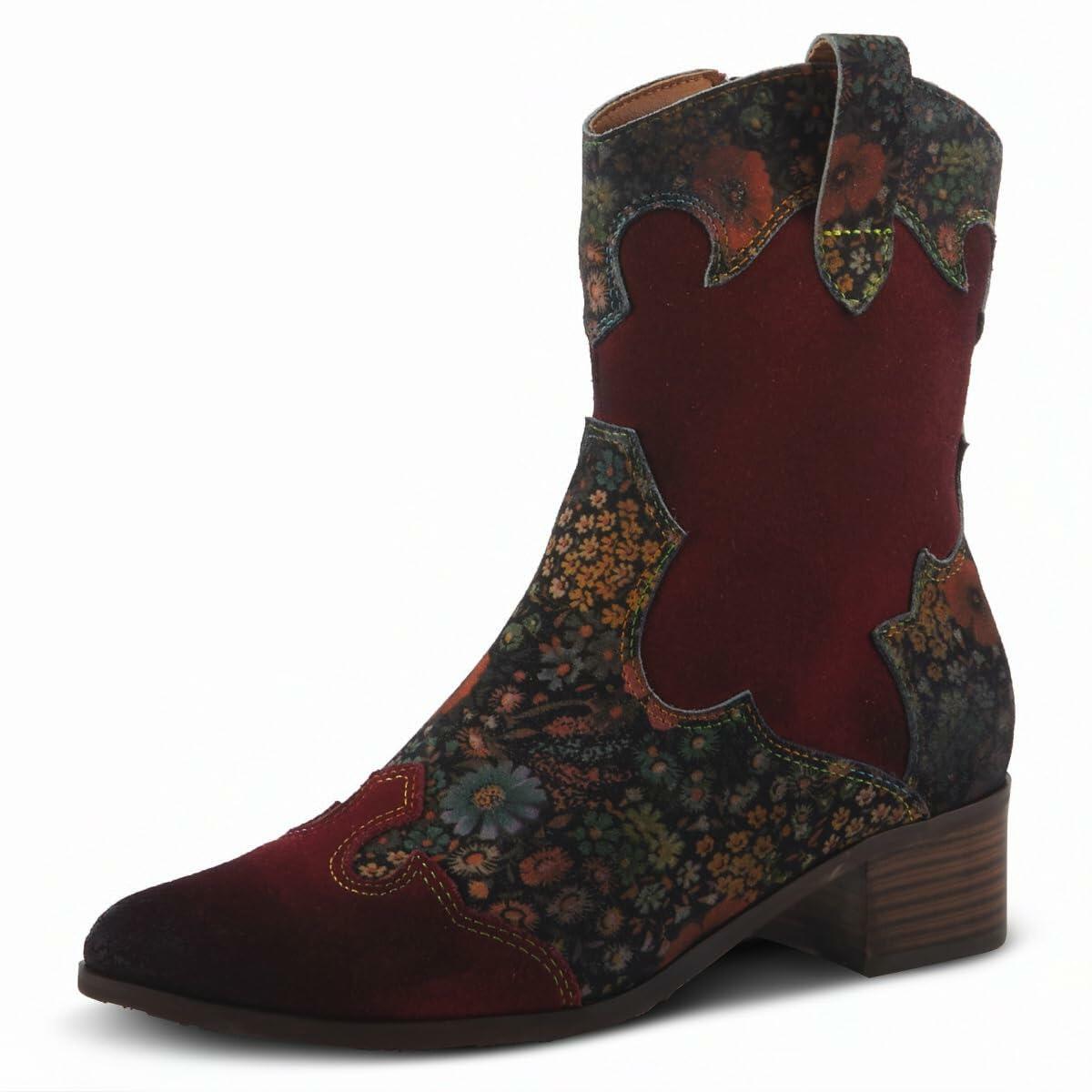 L'Artiste by Spring Step Women's Lady Luck Western Boot, Bordeaux Multi Suede, 5