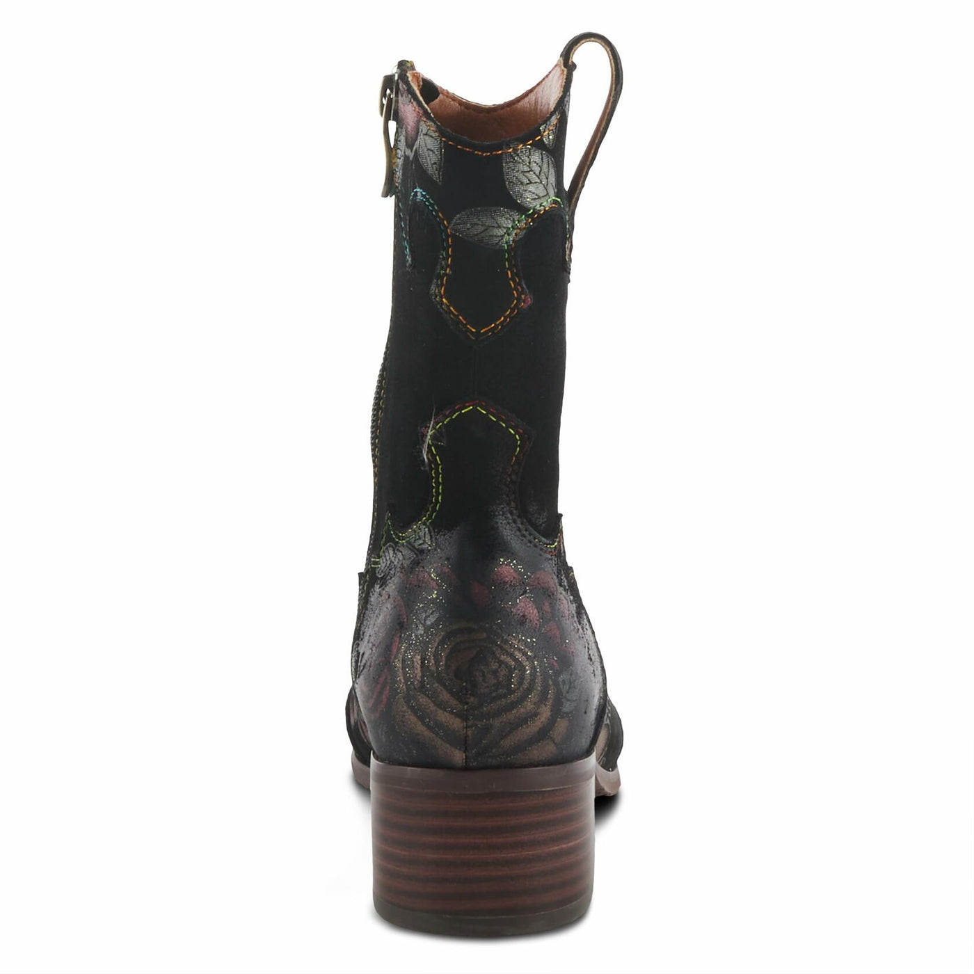 Spring Step L'Artiste Ladyluck Booties for Women - Floral Leather and Suede Women's Chelsea Boots - Western Ankle Boots for Women with Low Heel - Red US 7.5-8