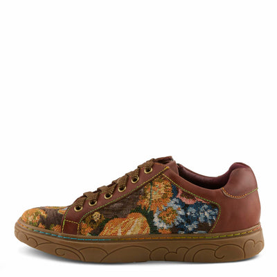 Spring Step L'Artiste Danli-Fab Fashion Sneakers – Premium Leather with Tapestry Print Upper - Lace Up Zipper Closure, Removable Insole, Flat Platform Sole