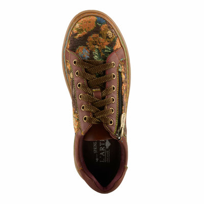 Spring Step L'Artiste Danli-Fab Fashion Sneakers – Premium Leather with Tapestry Print Upper - Lace Up Zipper Closure, Removable Insole, Flat Platform Sole