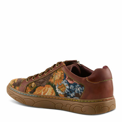 Spring Step L'Artiste Danli-Fab Fashion Sneakers – Premium Leather with Tapestry Print Upper - Lace Up Zipper Closure, Removable Insole, Flat Platform Sole