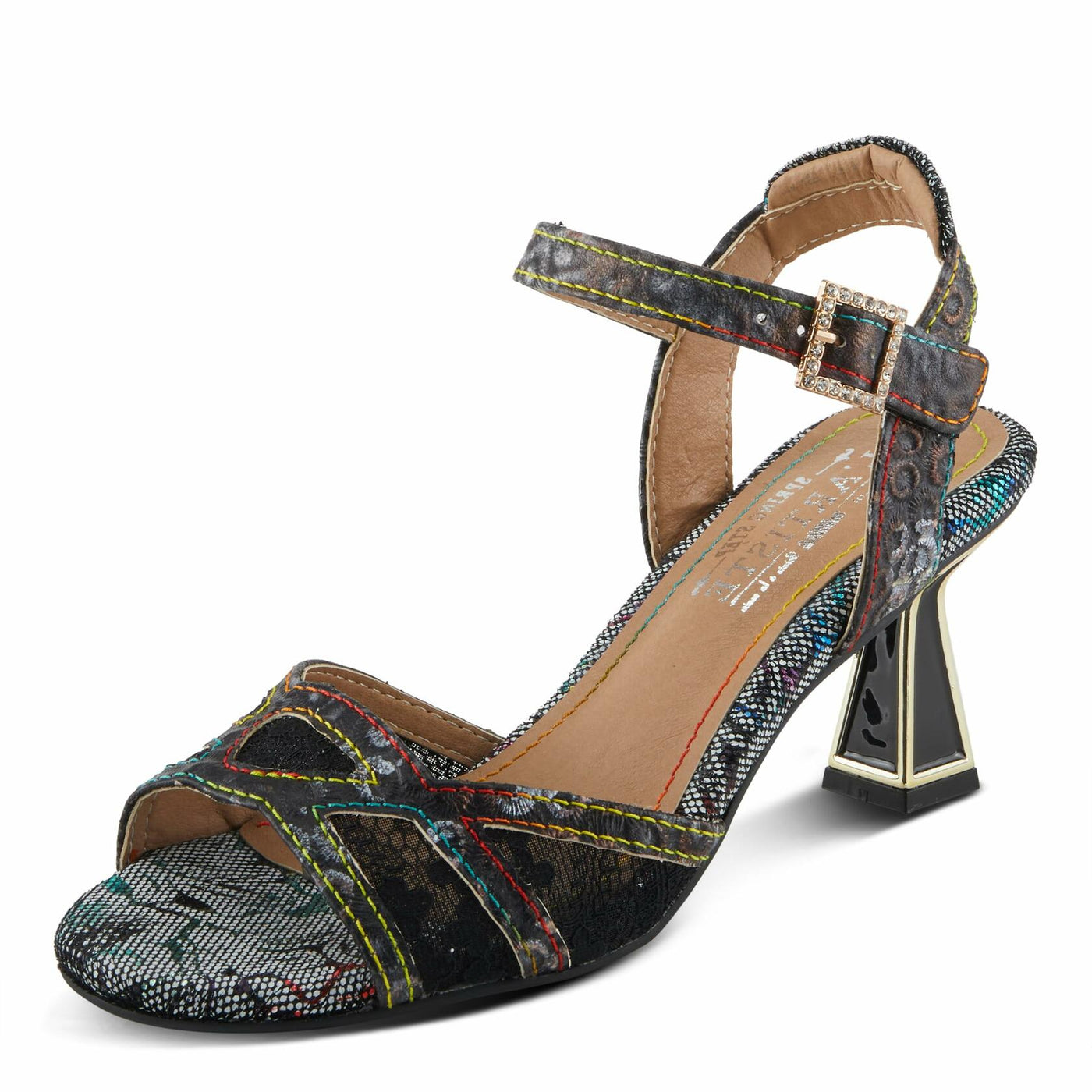Spring Step L'Artiste Women's CHATEL Open-Toe Sandals - Classic Elegance with a Contemporary Twist Black Multi EU 42 / US 10.5-11