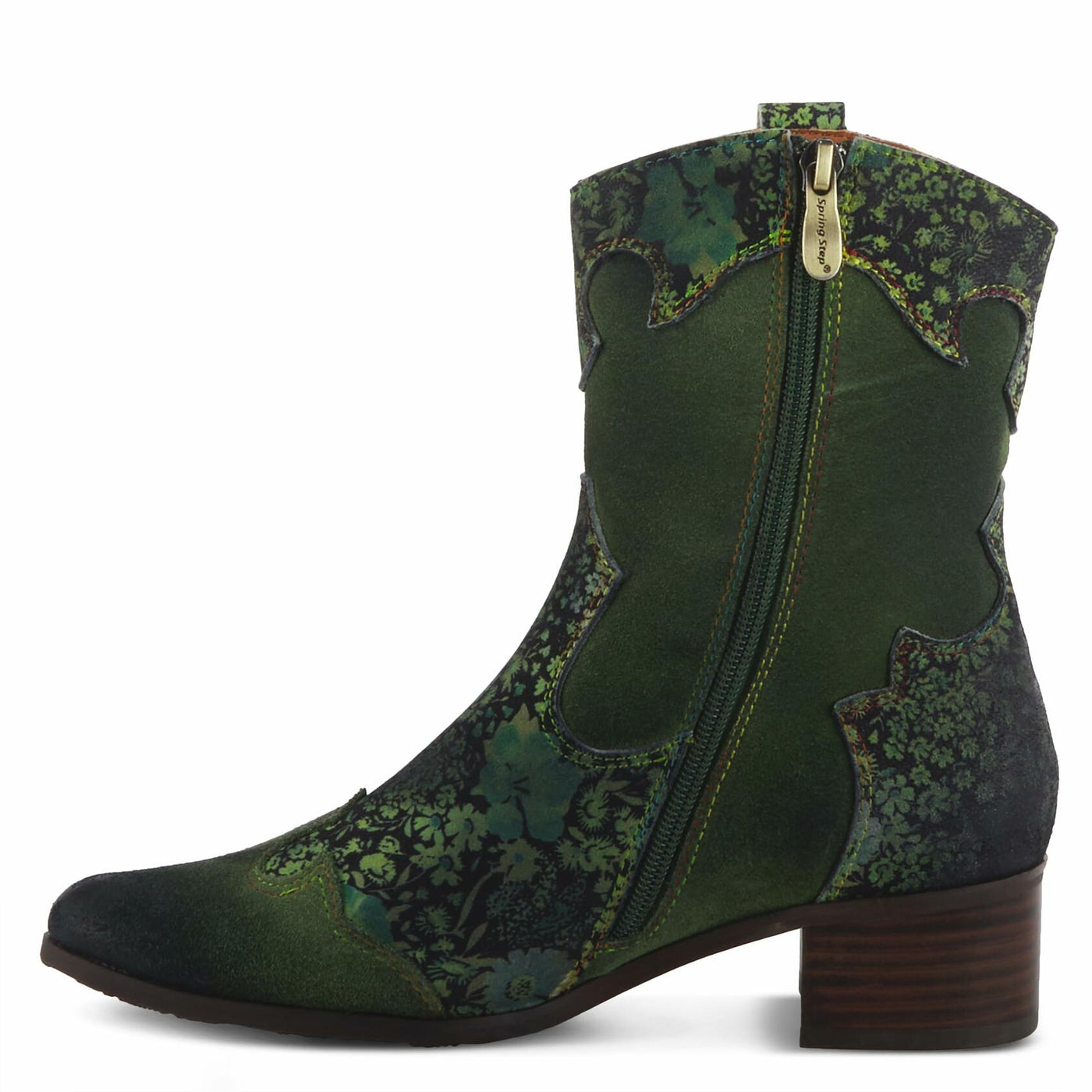 Spring Step L'Artiste Women's Ladyluck Western Boto with Flowers Green Multi Suede EU 43/11.5-12