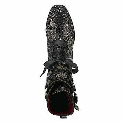 Spring Step L'Artiste Originala Women's Suede Boot – Handpainted Western Style with Buckle, Zipper, Lace-Up - Comfortable Rubber Sole, Padded Insole, Black EU 41 / US 9.5-10