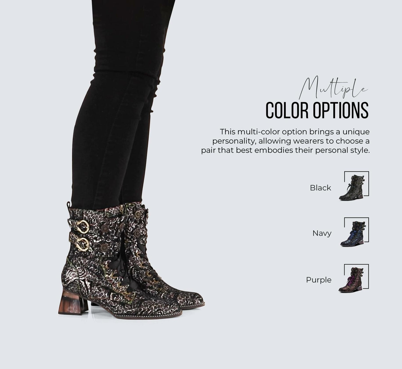 Spring Step L'Artiste Originala Women's Suede Boot – Handpainted Western Style with Buckle, Zipper, Lace-Up - Comfortable Rubber Sole, Padded Insole, Black EU 41 / US 9.5-10