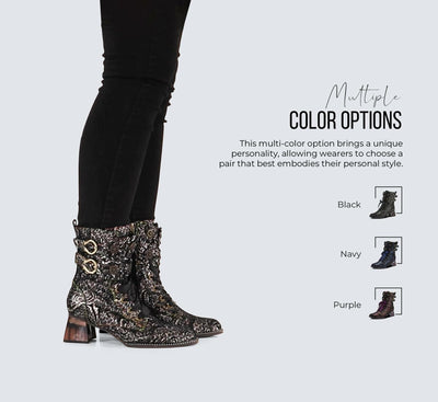 Spring Step L'Artiste Originala Women's Suede Boot – Handpainted Western Style with Buckle, Zipper, Lace-Up - Comfortable Rubber Sole, Padded Insole, Black EU 41 / US 9.5-10