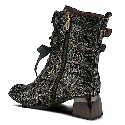 Spring Step L'Artiste Originala Women's Suede Boot – Handpainted Western Style with Buckle, Zipper, Lace-Up - Comfortable Rubber Sole, Padded Insole, Black EU 41 / US 9.5-10