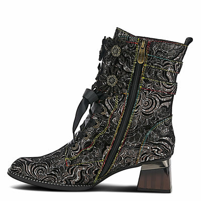 Spring Step L'Artiste Originala Women's Suede Boot – Handpainted Western Style with Buckle, Zipper, Lace-Up - Comfortable Rubber Sole, Padded Insole, Black EU 41 / US 9.5-10