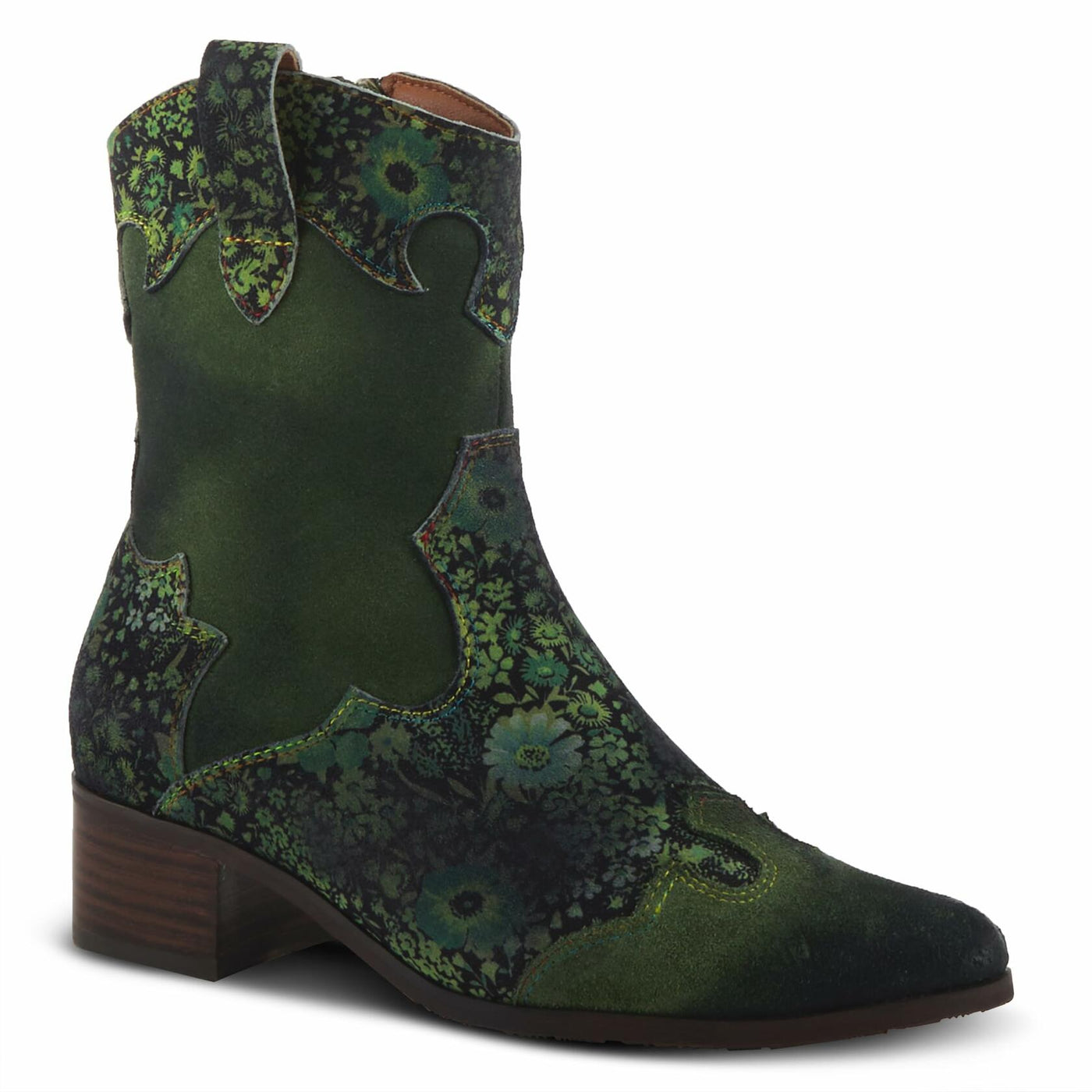 Spring Step L'Artiste Women's Ladyluck Western Boto with Flowers Green Multi Suede EU 43/11.5-12