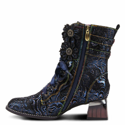 Spring Step L'Artiste Originala Women's Suede Boot – Handpainted Western Style with Buckle, Zipper, Lace-Up - Comfortable Rubber Sole, Padded Insole, Navy EU 39 / US 8.5