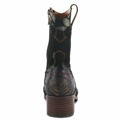 Spring Step L'Artiste Ladyluck Booties for Women - Floral Leather and Suede Women's Chelsea Boots - Western Ankle Boots for Women with Low Heel - Red US 11.5-12
