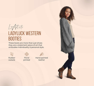Spring Step L'Artiste Women's Ladyluck Western Boto with Flowers Green Multi Suede EU 43/11.5-12