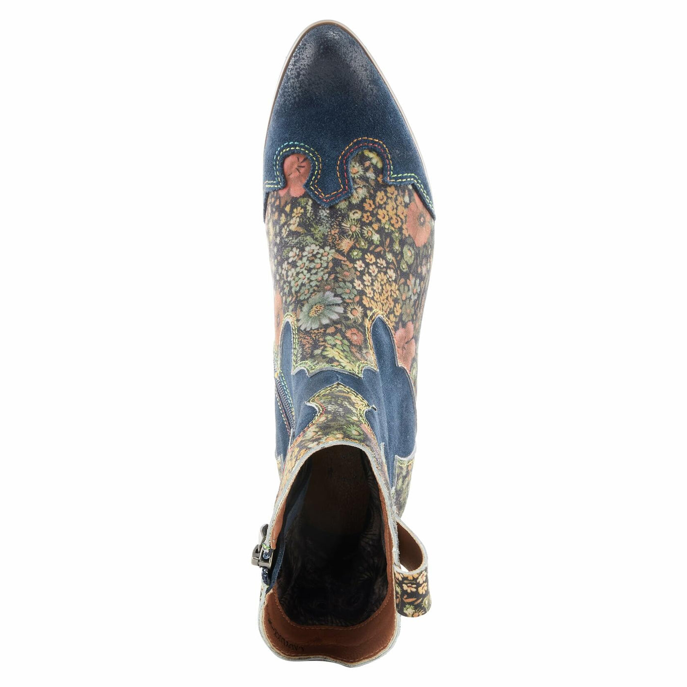 Spring Step L'Artiste Ladyluck Booties for Women - Floral Leather and Suede Women's Chelsea Boots - Western Ankle Boots for Women with Low Heel - Navy US 7.5-8