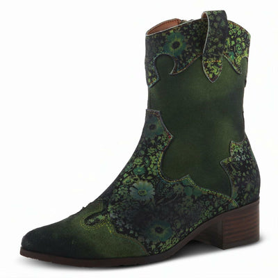 Spring Step L'Artiste Women's Ladyluck Western Boto with Flowers Green Multi Suede EU 43/11.5-12